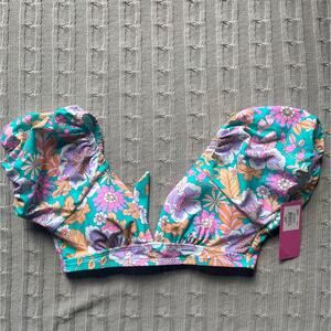 Ninety Nine Floral Puff Sleeve Swim Top Juniors XS